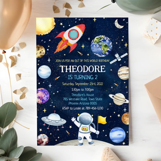 Invitation Anniversaire Fusée Astronaute Espace Planètes  (Créateur téléchargé)