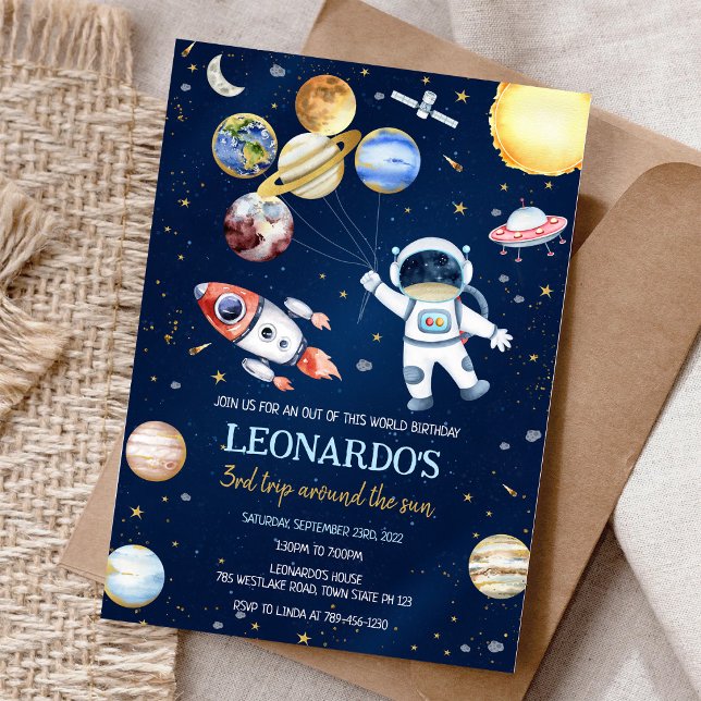 Invitation Anniversaire Fusée Astronaute Espace Planètes  (Créateur téléchargé)