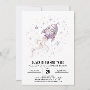 Invitation Anniversaire Fusée Spatiale Violette