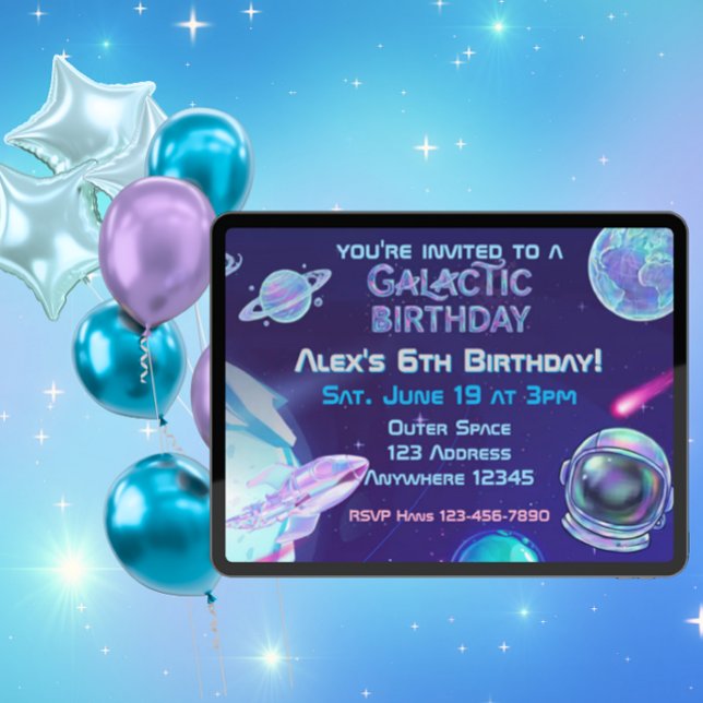 Invitation Anniversaire Galactique Spatial Holographique (Créateur téléchargé)