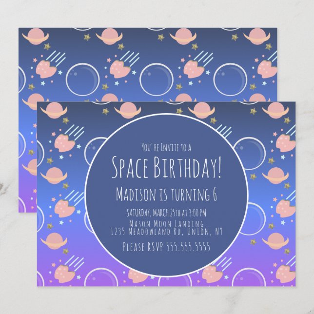 Invitation Anniversaire Galaxie Espace Astéroïde  (Devant / Derrière)