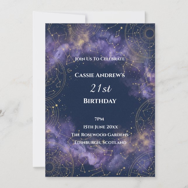 Invitation Anniversaire Galaxie Étoiles Étape (Devant)