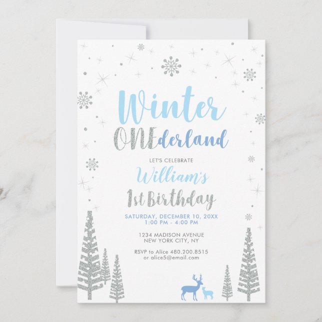 Invitation Anniversaire garçon 1 an Silver Winter onederland (Devant)