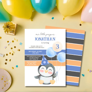 Invitation Anniversaire Garçon Ballon Pingouin Mignon