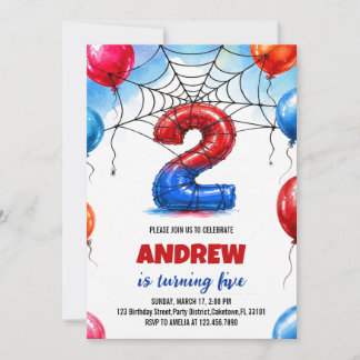 Invitation Anniversaire Garçon Ballons Toile Araignée Super-h