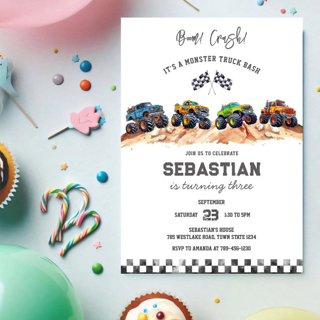 Invitation Anniversaire Garçon Bash Boom Smash Crash Monster  (Créateur téléchargé)