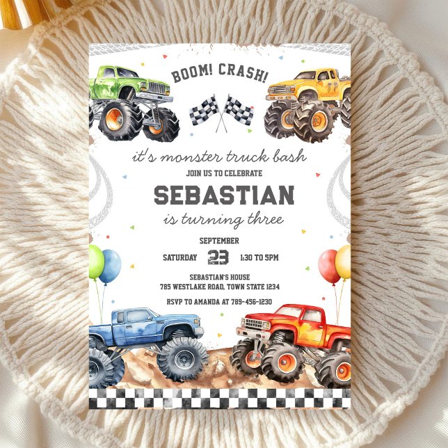 Invitation Anniversaire Garçon Bash Boom Smash Crash Monster  (Créateur téléchargé)