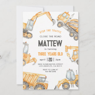 Invitation Anniversaire Garçon Camion de Chantier