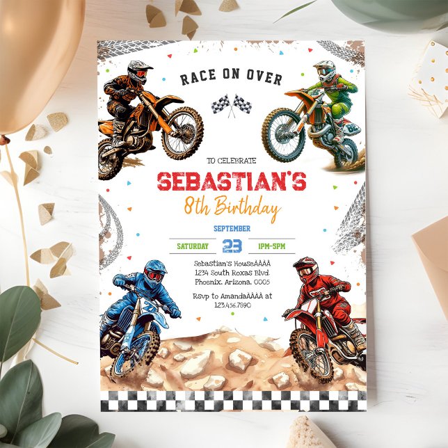 Invitation Anniversaire Garçon Course de Moto Motocross Vélo  (Créateur téléchargé)