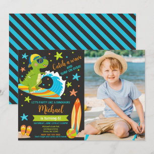 Invitation Anniversaire Garçon Dinosaur T-Rex Fête de plage d