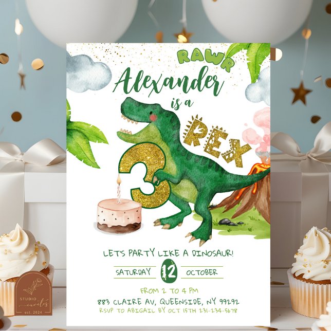 Invitation Anniversaire garçon dinosaure 3-rex (Créateur téléchargé)