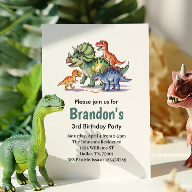 Invitation Anniversaire Garçon Dinosaure Mignon (Créateur téléchargé)