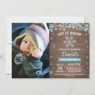 Invitation Anniversaire Garçon Hiver Rustique Flocon de Neige