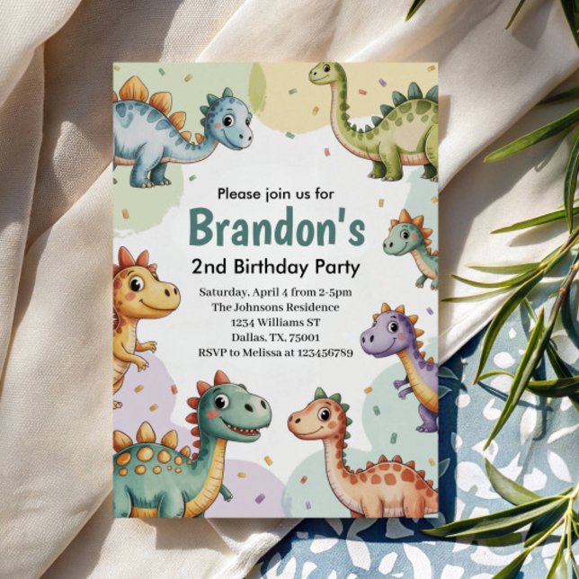 Invitation Anniversaire Garçon Mignon Dinosaure 2 Ans (Créateur téléchargé)