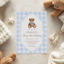 Anniversaire Garçon Minimaliste Ourson Bleu