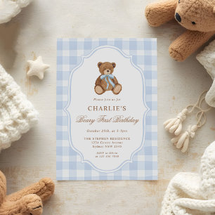 Invitation Anniversaire Garçon Minimaliste Ourson Bleu