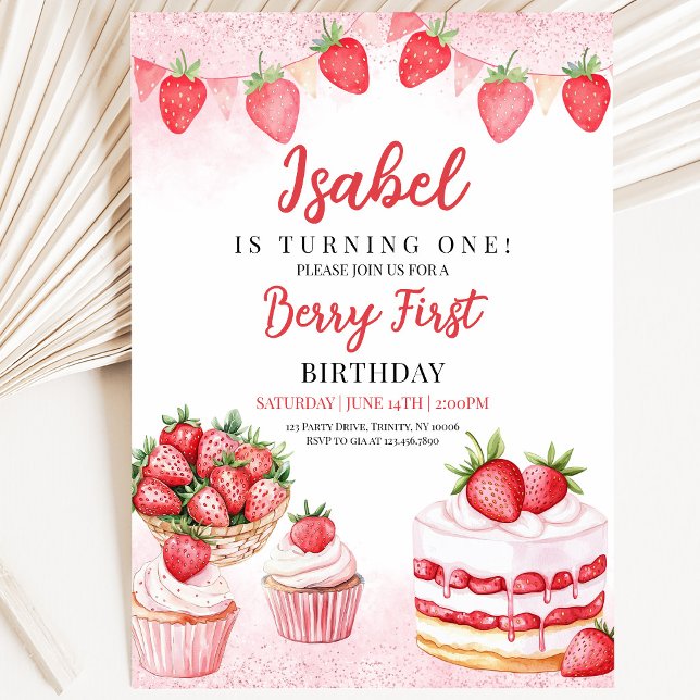 Invitation Anniversaire Gâteau aux Fraises (Créateur téléchargé)