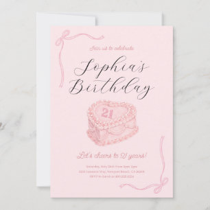 Invitation Anniversaire Gâteau Rose Coquette