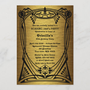 Invitation Anniversaire, Gatsby style, or noir, monogramme