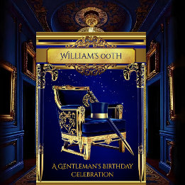 Invitation Anniversaire Gentlemen Art Déco Élégant Or Marine