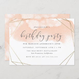 Invitation Anniversaire géométrique de l'or couleur rose pâle