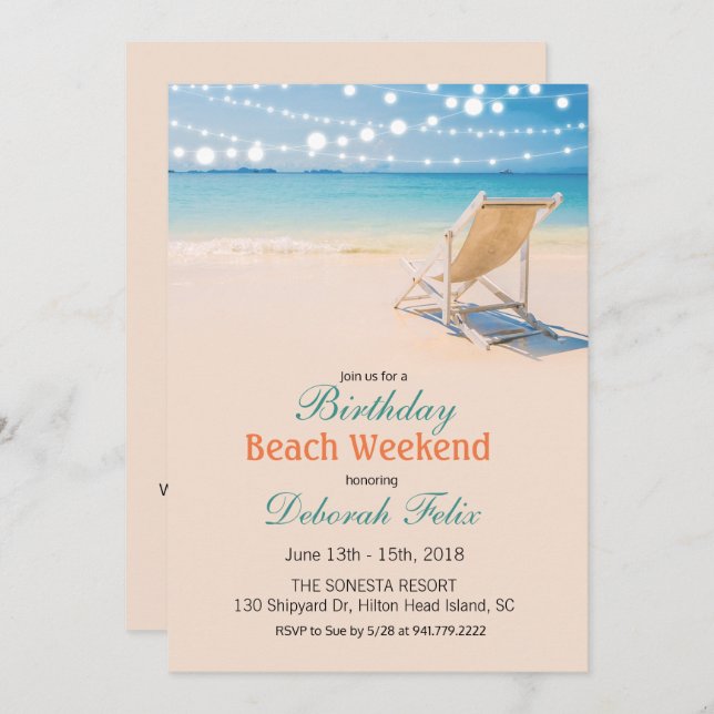 Invitation Anniversaire Getaway String Lights Beach Invitatio (Devant / Derrière)
