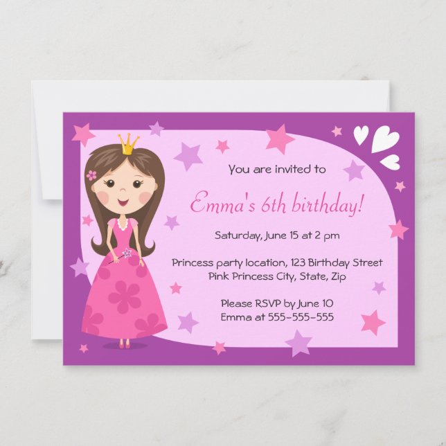 Invitation Anniversaire girly mignon pourpre rose de jolie (Devant)