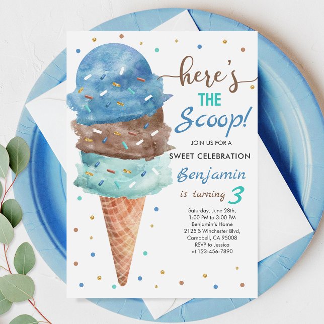 Invitation Anniversaire Glace: Cône Bleu Menthe (Créateur téléchargé)