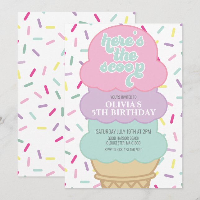 Invitation Anniversaire Glace et Paillettes (Devant / Derrière)