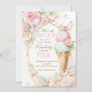 Invitation Anniversaire glace, Glace rose vintage