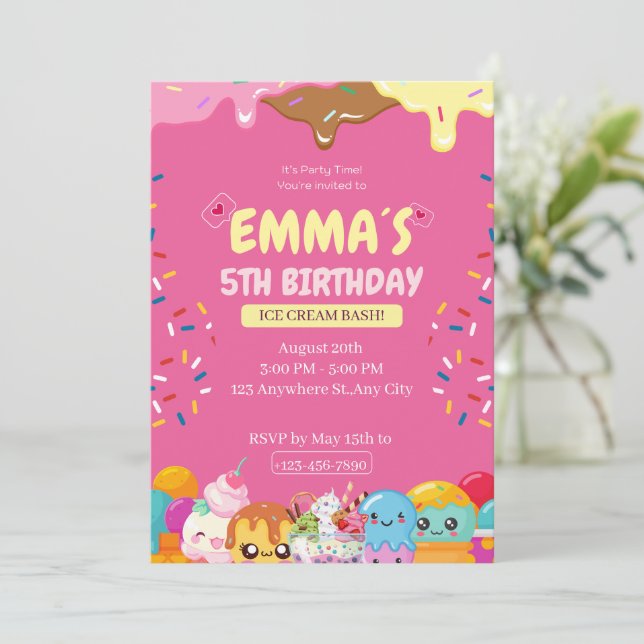 Invitation anniversaire glace mignonne (Debout devant)