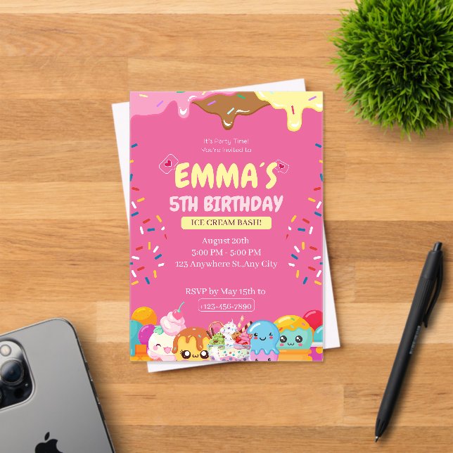 Invitation anniversaire glace mignonne (Insitu (Carte d'invitation))