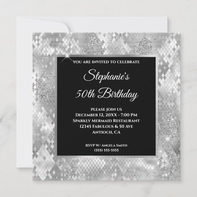 Invitation Anniversaire Glam Serpent Abstrait Paillettes Arge (Devant)