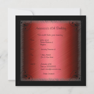 Invitation Anniversaire Glamour Rouge Noir Floral