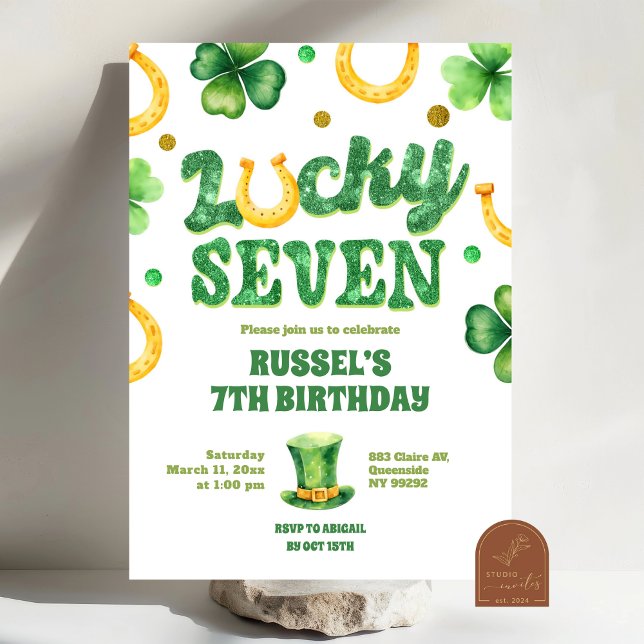 Invitation Anniversaire Glitter Lucky Seven St Patrick (Créateur téléchargé)