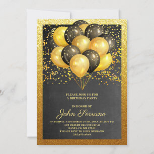 Invitation Anniversaire Gold Black Parties scintillant Party 