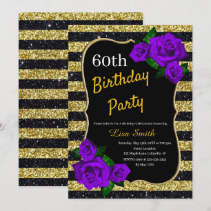 Invitation Anniversaire Gold Black Stripes Parties scintillan
