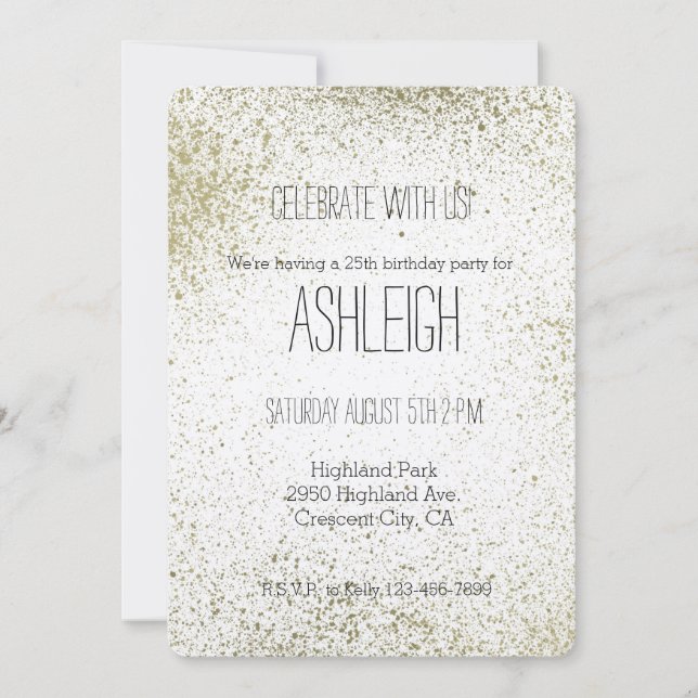 Invitation Anniversaire Gold Paint Splatter (Devant)