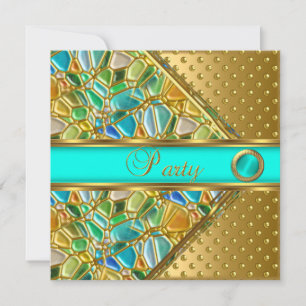 Invitation Anniversaire Gold Turquoise Blue Gold Spot Mosiac
