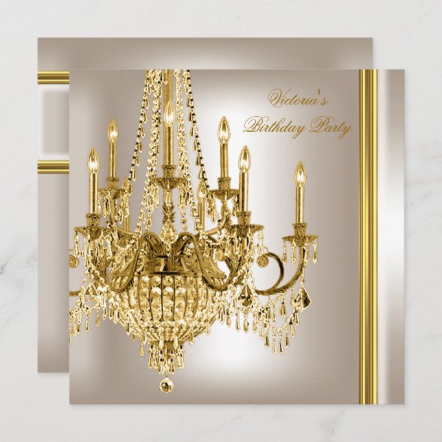 Invitation Anniversaire Gold White Creme Chandelier 2 (Devant / Derrière)