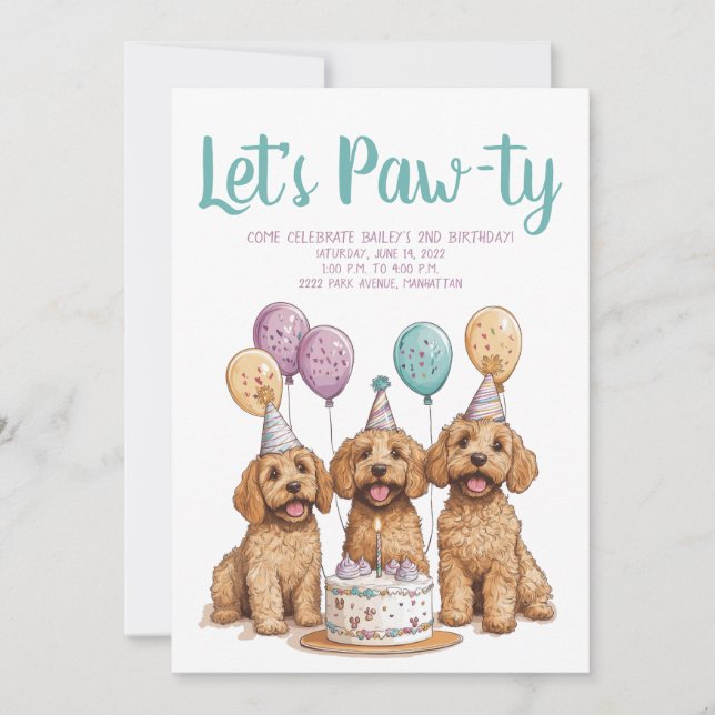 Invitation Anniversaire Goldendoodle Chiens Anniversaire Gâte (Devant)