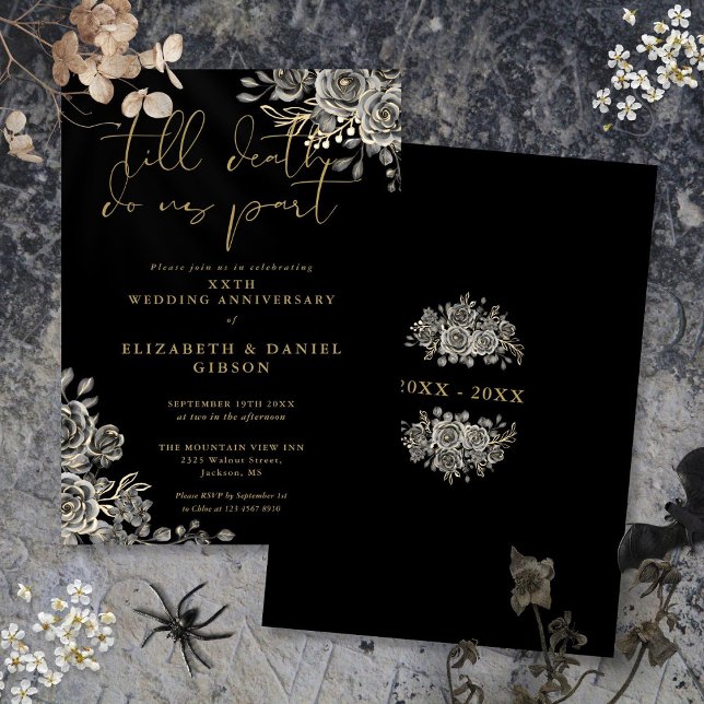 Invitation Anniversaire gothique des Mariages floraux Rose (Gothic Roses Floral Wedding Anniversary Invitation)
