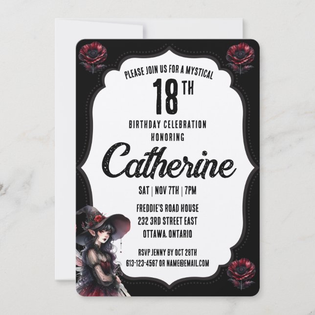 Invitation Anniversaire gothique noir et blanc (Devant)