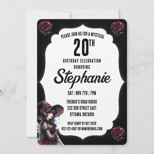 Invitation Anniversaire gothique noir et blanc (Devant)