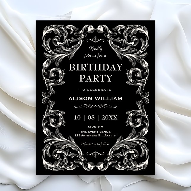 Invitation Anniversaire gothique vintage noir (Créateur téléchargé)