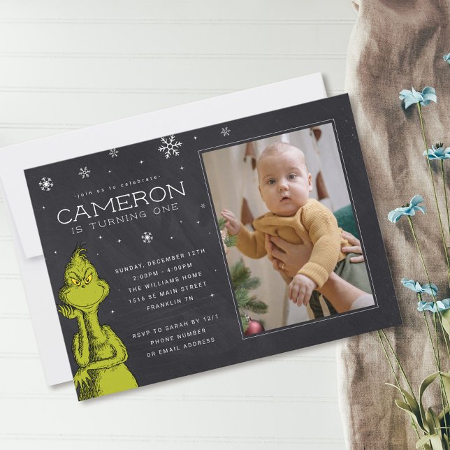 Invitation Anniversaire Grinch Tableau Noir (Invitation on table)