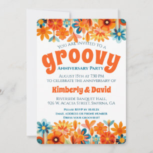 Invitation Anniversaire Groovy Ambiance Florale Rétro des ann