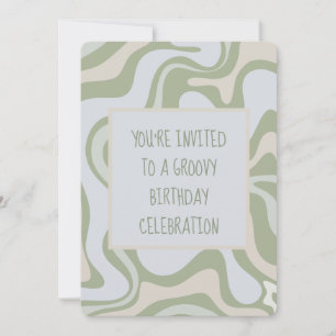 Invitation Anniversaire Groovy en Vert Sauge