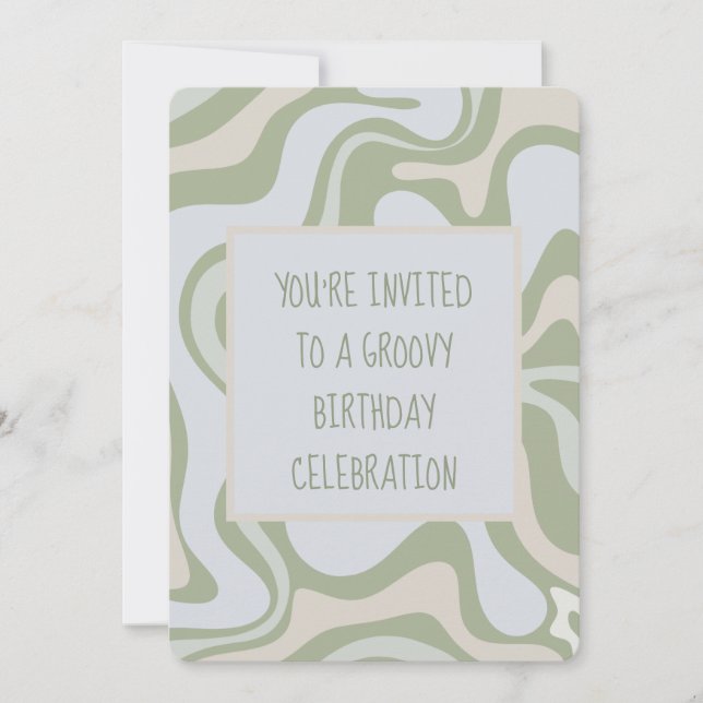 Invitation Anniversaire Groovy en Vert Sauge (Devant)