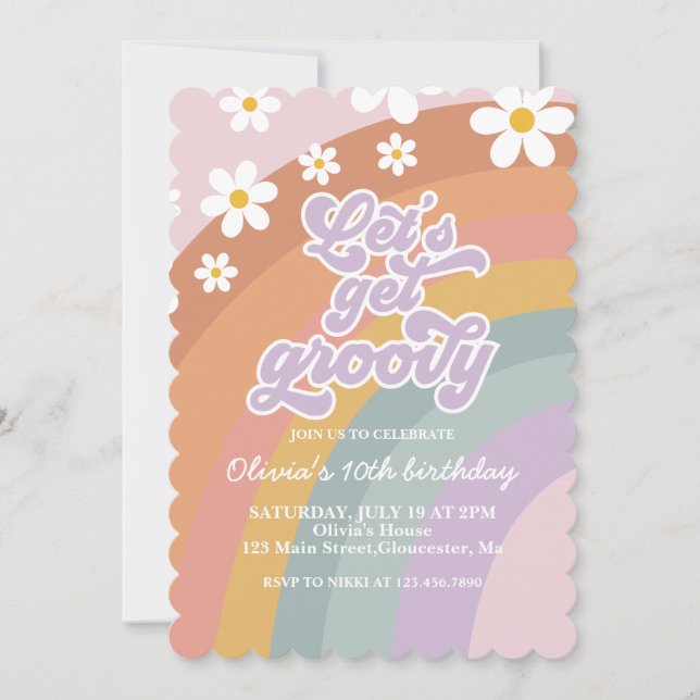 Invitation anniversaire Groovy Retro Rainbow (Devant)